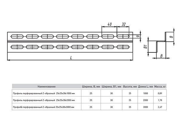 Профиль перфорированный Z-образный 25x30x3000 мм (2 мм) EKF