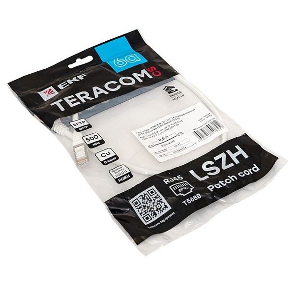 Патч-корд TERACOM CS Cat.6A экранированный S/FTP оболочка LSZH белый (0,5м)