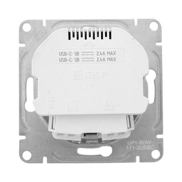 Механизм розетки с USB-C - 2шт, 16А, с заземлением, со шторками, белый Эпика EKF
