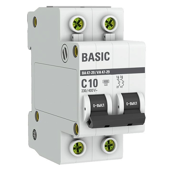 Автоматический выключатель ВА 47-29 2P 10А (C) 4,5кА BASIC