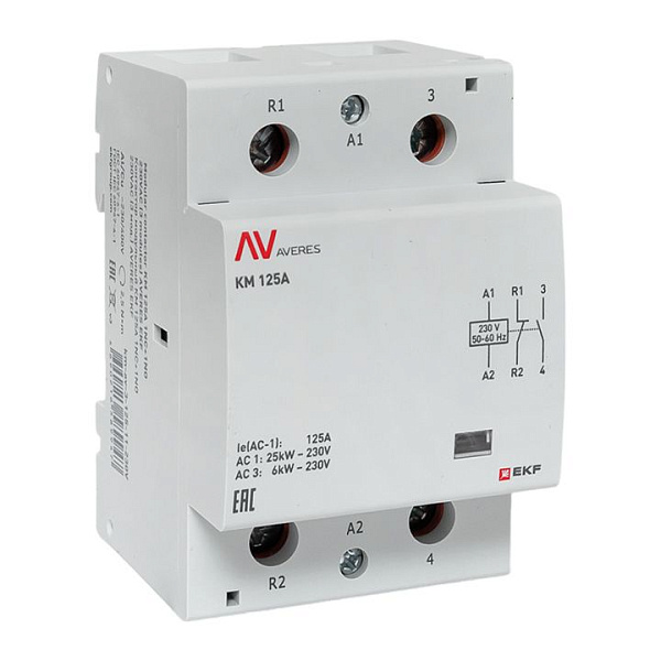 Контактор модульный КМ 125А 1NO+1NC 230В АС (3 мод.) AVERES EKF