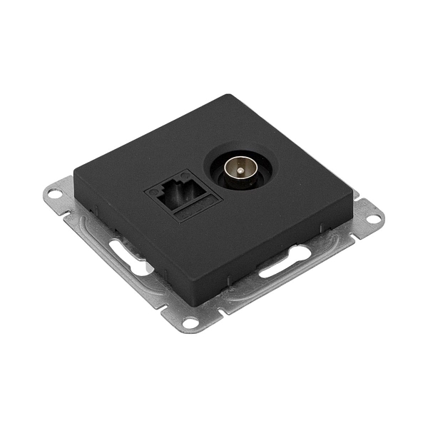 Механизм розетки TV+RJ45 (cat5), черный Эпика EKF