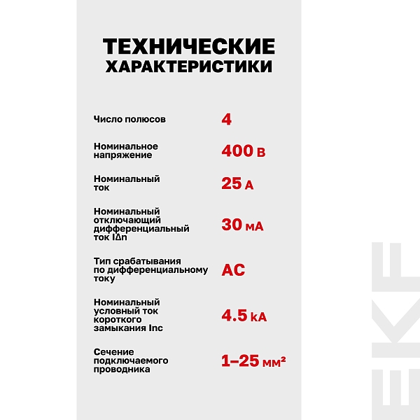 Выключатель дифференциального тока ВДТ-40 4P 25А 30мА тип АС электронный 4,5кА BASIC