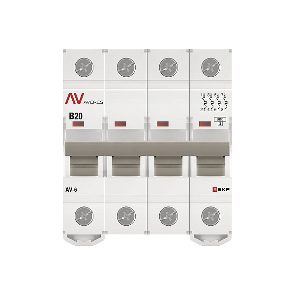 Выключатель автоматический AV-6 4P 20A (B) 6kA EKF AVERES