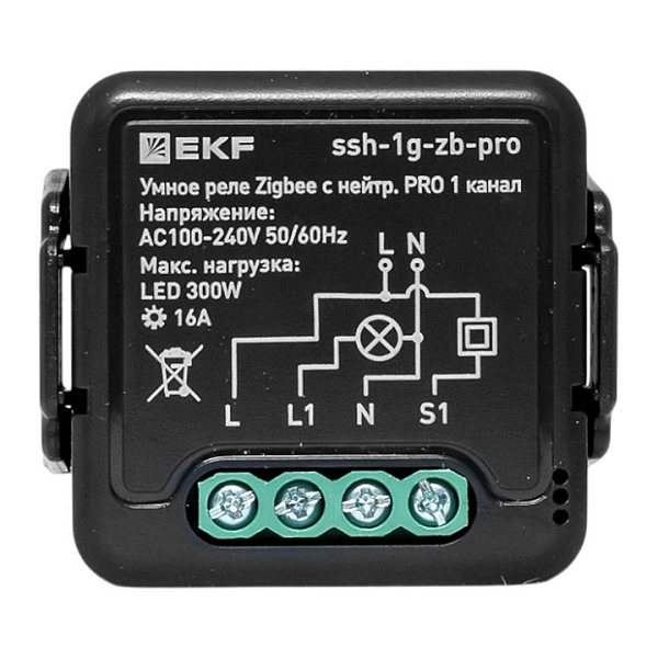 Умное реле в подрозетник 1-канальное с нейтралью 16А Zigbee EKF Connect Select PRO