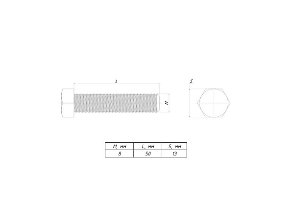 Болт шестигранный М8x50 DIN 933 TDZ EKF