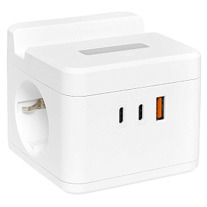 Удлинитель "Куб" 2 гнезда 1USB + 2Type C с быстрой зарядкой, подставкой под телефон и ночником 1,3 метра 1мм2