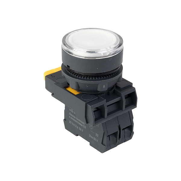 Кнопка SB-27 плоская без фиксации c подсветкой 24V DC 1NO белая IP65 EKF