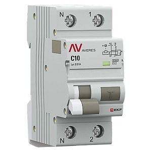 Автоматический выключатель дифференциального тока DVA-6 1P+N 10А характеристика C 10мА тип AС электромеханический 6кА AVERES EKF