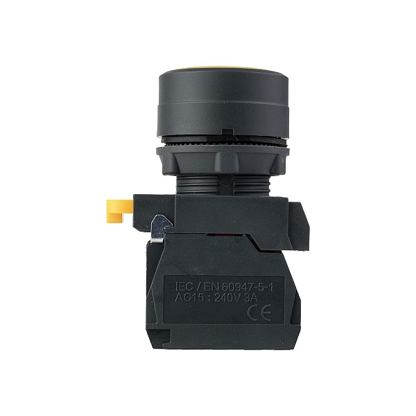 Кнопка SB-31 плоская с фиксацией 1NO+1NС желтая IP65 EKF