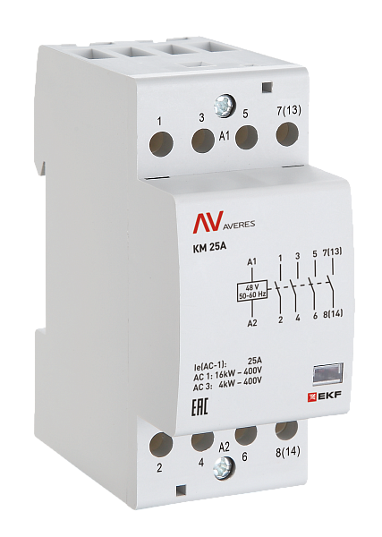 Контактор модульный КМ 25А 4NC 230В АС (2 мод.) AVERES EKF