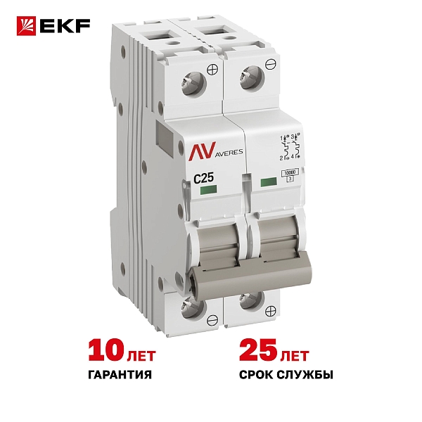 Выключатель автоматический AV-10 DC 2P 25A (C) 10kA EKF AVERES