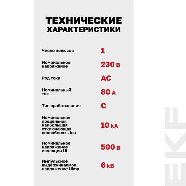 Выключатель автоматический AV-125 1P 80A (C) 10kA EKF AVERES