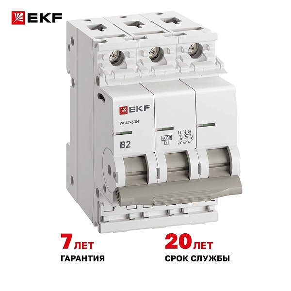 Автоматический выключатель ВА 47-63N 3P 2А (B) 6кА PROXIMA EKF