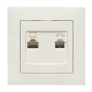 Валенсия розетка RJ-45+RJ11 2-местная белая EKF