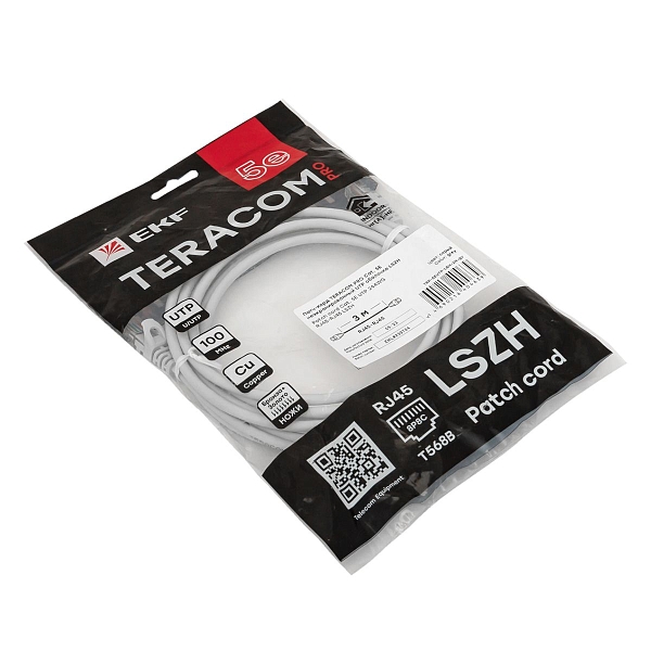 Патч-корд TERACOM PRO Cat.5E неэкранированный UTP оболочка LSZH серый (3,0м)