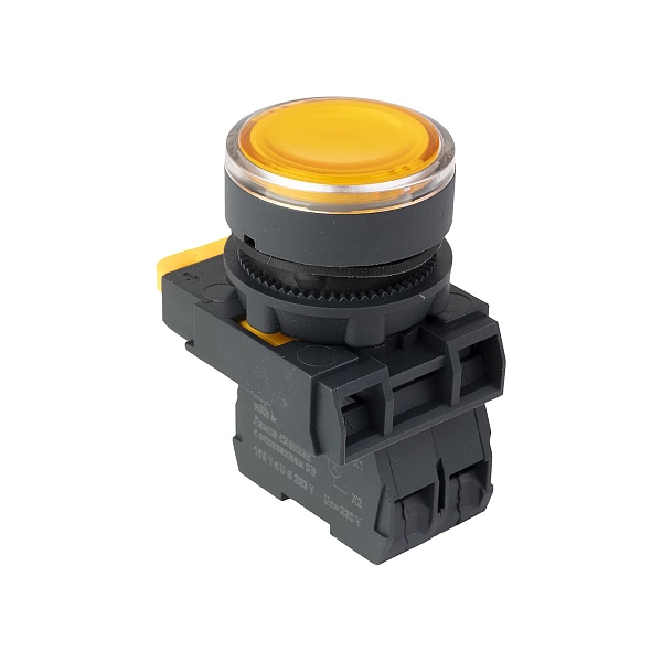 Кнопка SB-27 плоская без фиксации c подсветкой 220V AC 1NO желтая IP65 EKF