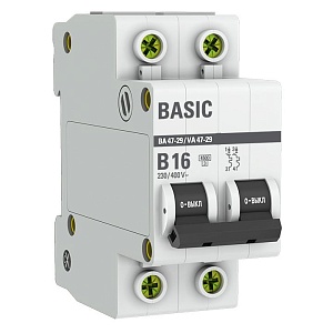 Автоматический выключатель ВА 47-29 2P 16А (B) 4,5кА BASIC