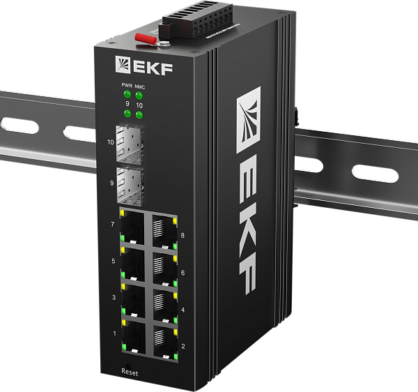 Промышленный управляемый коммутатор уровня L2 ML2-2GX/SFP-8GTP, 2 порта 1000Base-X SFP, 8 портов 10/100/1000Base-T(X) RJ45 c PoE, монтаж на динрейку TSX EKF
