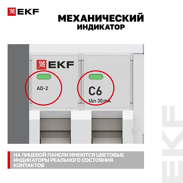 Автоматический выключатель дифференциального тока АД-2 2Р 6А характеристика C 30мА тип АС электронный 6кА PROXIMA EKF