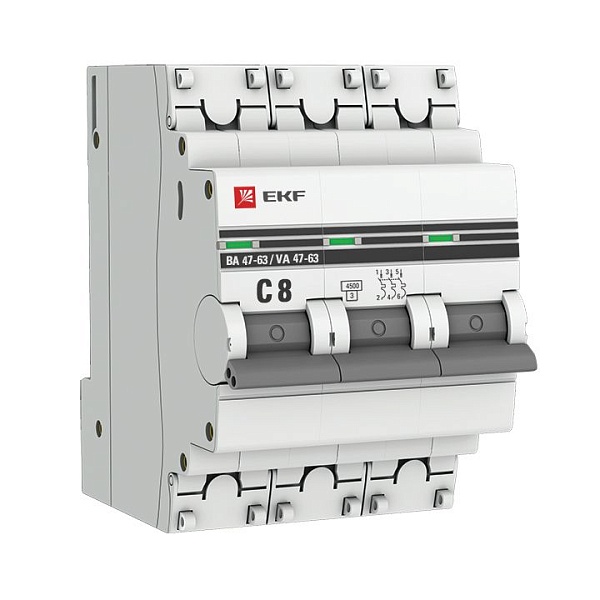 Автоматический выключатель ВА 47-63 3P 8А (C) 4,5kA EKF PROXIMA