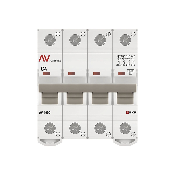 Выключатель автоматический AV-10 DC 4P 4A (C) 10kA EKF AVERES