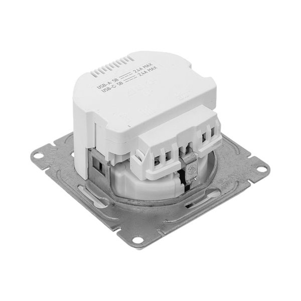 Механизм розетки с USB-A+С - 2шт, 16А, с заземлением, со шторками, белый Эпика EKF