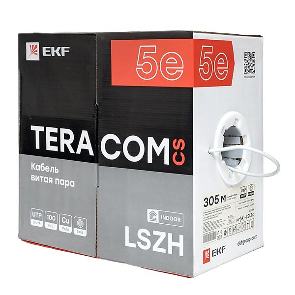 Кабель витая пара TERACOM CS Cat.5E U/UTP 4 пары solid 24AWG оболочка нг(А)-LSLTx цвет серый (упак. 305м)