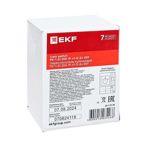 Переключатель кулачковый ПК-1-21 25А 1P "1-0-2" EKF PROxima