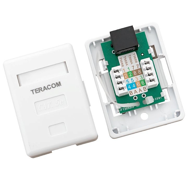 Розетка настенная TERACOM Cat.5E неэкранированная 1 порт RJ-45 Dual IDC белая