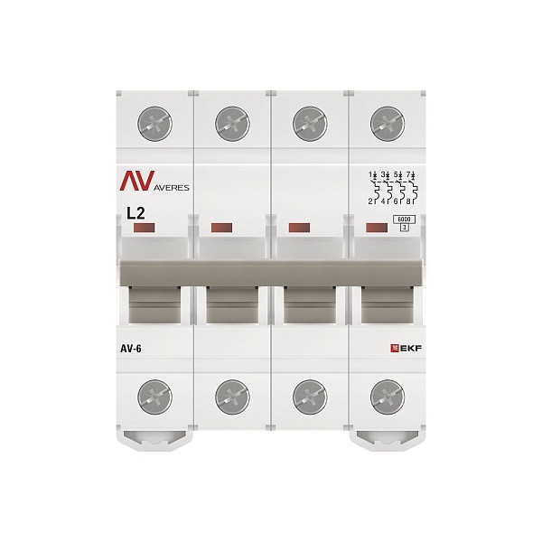 Выключатель автоматический AV-6 4P 2A (L) 6kA EKF AVERES