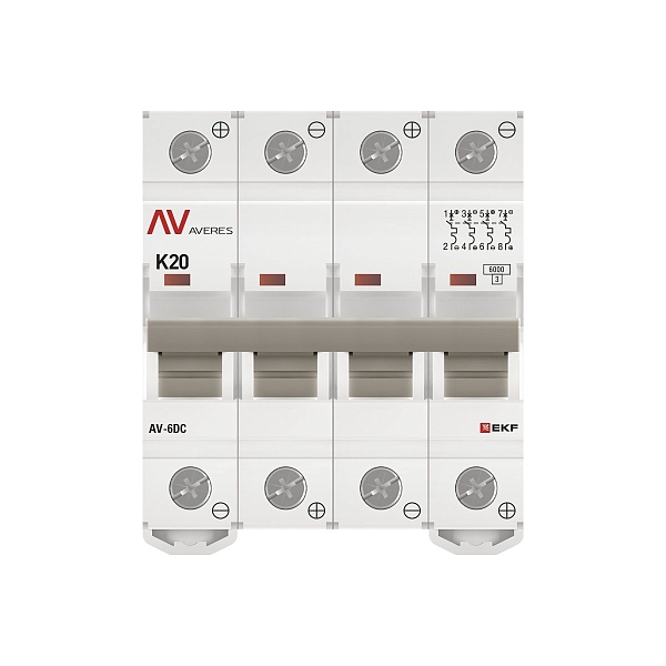 Выключатель автоматический AV-6 DC 4P 20A (K) 6kA EKF AVERES