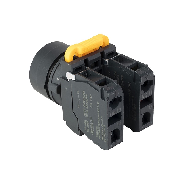 Кнопка SB-31 плоская с фиксацией 1NO+1NС желтая IP65 EKF