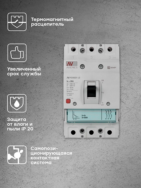 Выключатель автоматический в литом корпусе AV-POWER-1/3 80А 80кА TR EKF