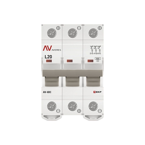 Выключатель автоматический AV-6 DC 3P 20A (L) 6kA EKF AVERES