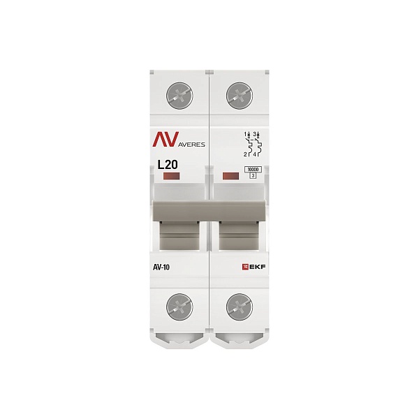 Выключатель автоматический AV-10 2P 20A (L) 10kA EKF AVERES