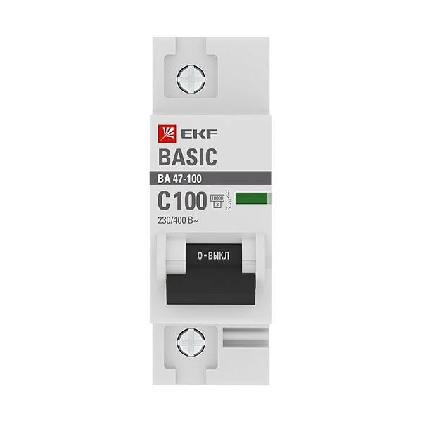 Автоматический выключатель 1P 100А (C) 10kA ВА 47-100 EKF Basic