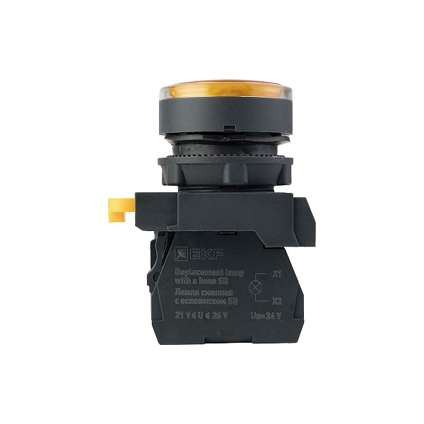 Кнопка SB-27 плоская без фиксации c подсветкой 24V DC 1NO желтая IP65 EKF