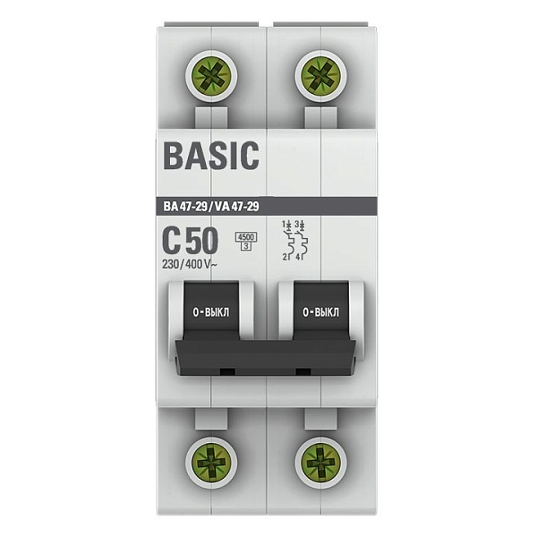 Автоматический выключатель ВА 47-29 2P 50А (C) 4,5кА BASIC
