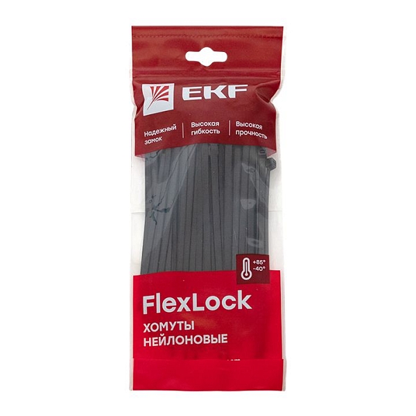 Хомут P6.6 стандартный (ч), 4.6x160 (100шт) FlexLock EKF