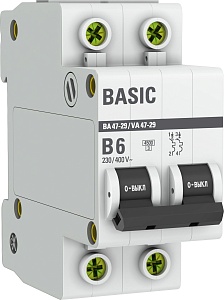 Автоматический выключатель ВА 47-29 2P 6А (B) 4,5кА BASIC