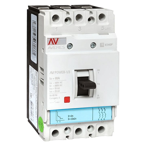 Выключатель автоматический в литом корпусе AV-POWER-1/3 80А 35кА TR EKF