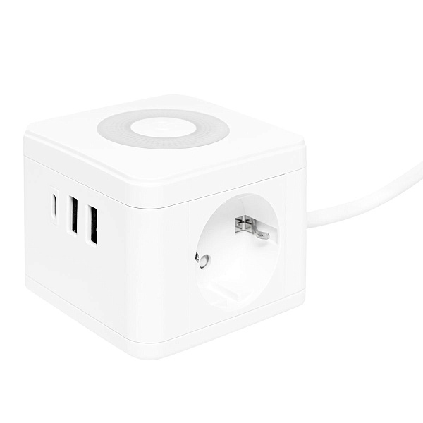 Удлинитель "Куб" 2 гнезда 2USB 2,4А+Type C + Ночник 1,3 метра 1мм2