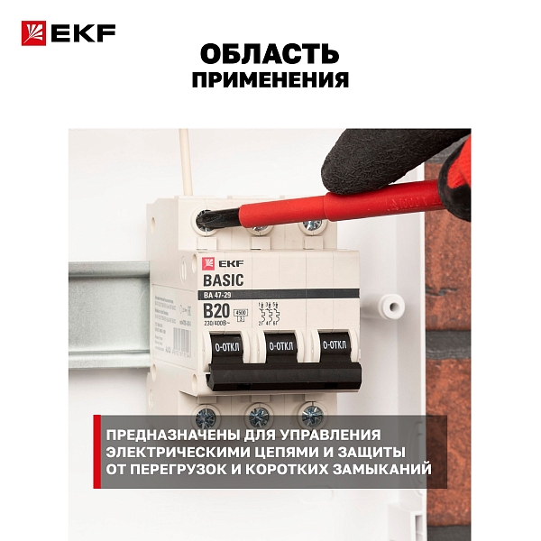 Автоматический выключатель ВА 47-29 2P 20А (C) 4,5кА BASIC