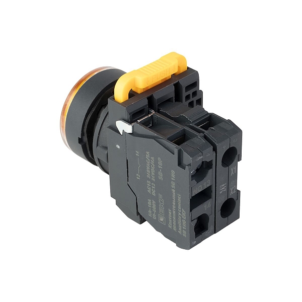 Кнопка SB-27 плоская без фиксации c подсветкой 24V DC 1NO желтая IP65 EKF