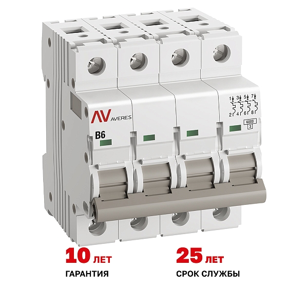 Выключатель автоматический AV-6 4P 6A (B) 6kA EKF AVERES