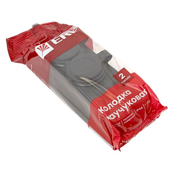 Роз. (колодка) двухмест. с защит. крышками каучуковая 230В 2P+PE 16A IP44 EKF PRO