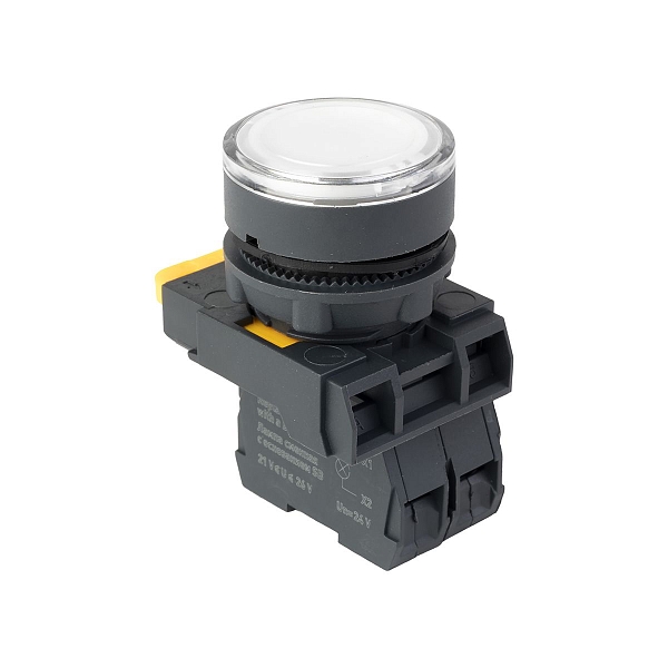 Кнопка SB-27 плоская без фиксации c подсветкой 24V DC 1NC белая IP65 EKF
