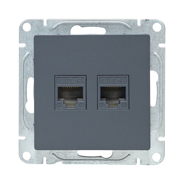 Механизм розетки RJ45 - 2шт, (cat5), графит Эпика EKF