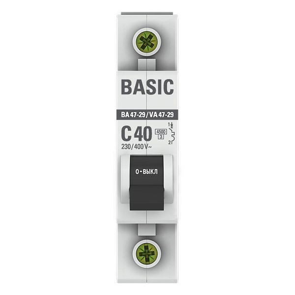 Автоматический выключатель ВА 47-29 1P 40А (C) 4,5кА BASIC